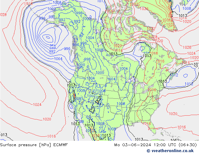 Atmosférický tlak ECMWF Po 03.06.2024 12 UTC