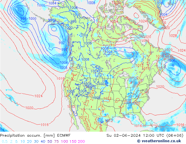 Toplam Yağış ECMWF Paz 02.06.2024 12 UTC