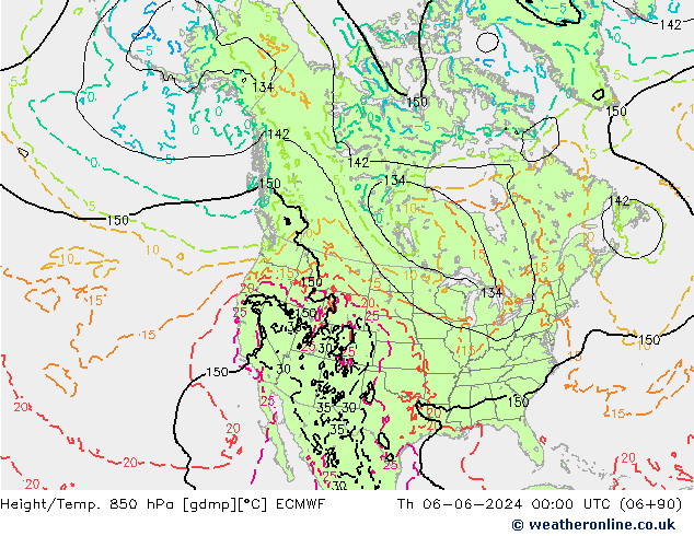 Height/Temp. 850 hPa ECMWF Do 06.06.2024 00 UTC