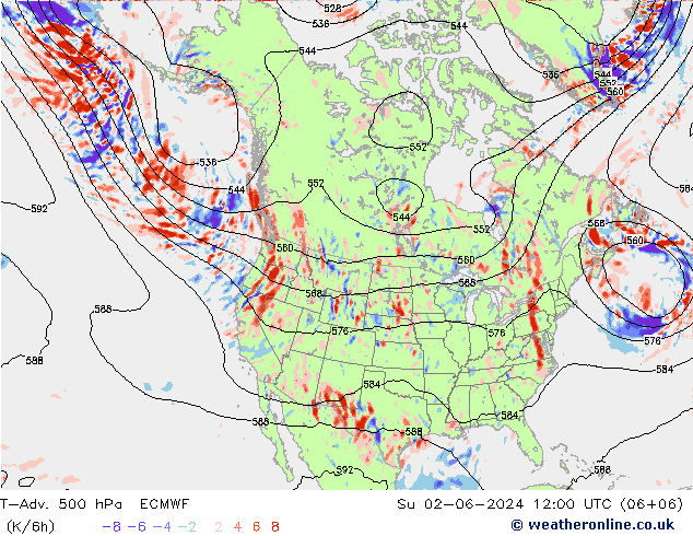 T-Adv. 500 hPa ECMWF 星期日 02.06.2024 12 UTC