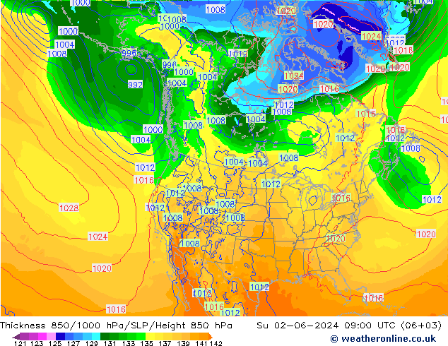 Thck 850-1000 гПа ECMWF Вс 02.06.2024 09 UTC