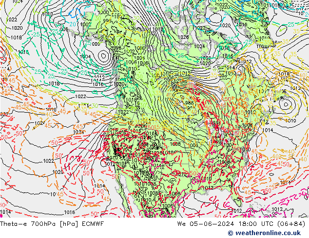 Theta-e 700hPa ECMWF mer 05.06.2024 18 UTC