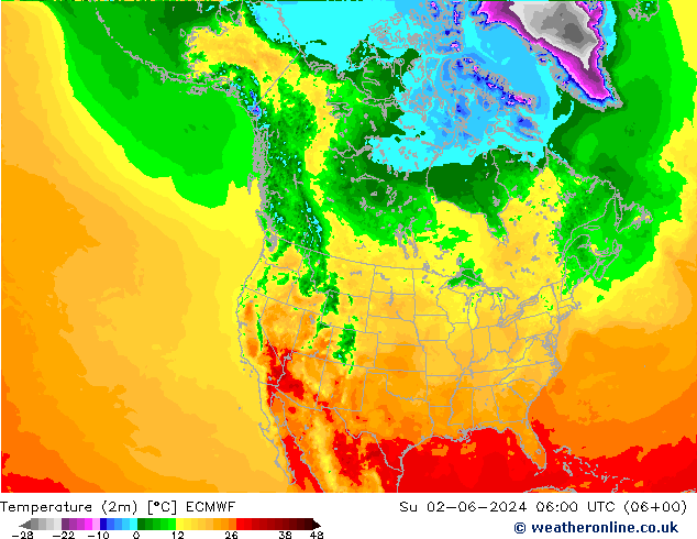 Temperaturkarte (2m) ECMWF So 02.06.2024 06 UTC