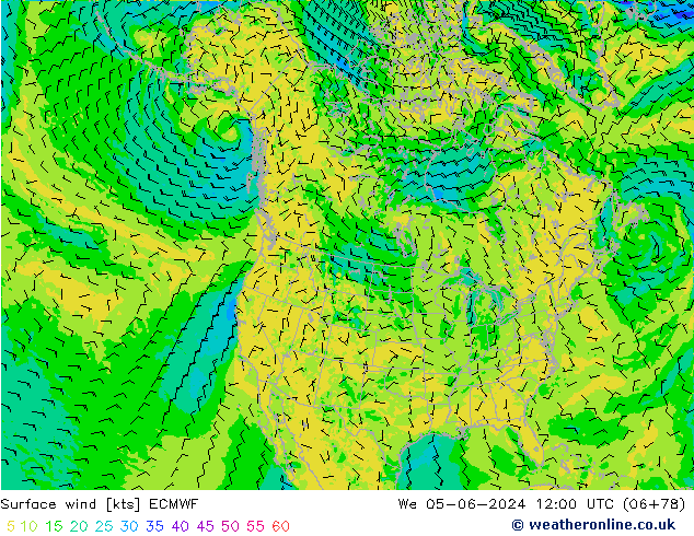 ветер 10 m ECMWF ср 05.06.2024 12 UTC