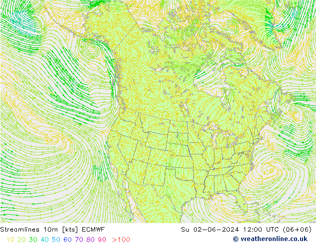 Linia prądu 10m ECMWF nie. 02.06.2024 12 UTC