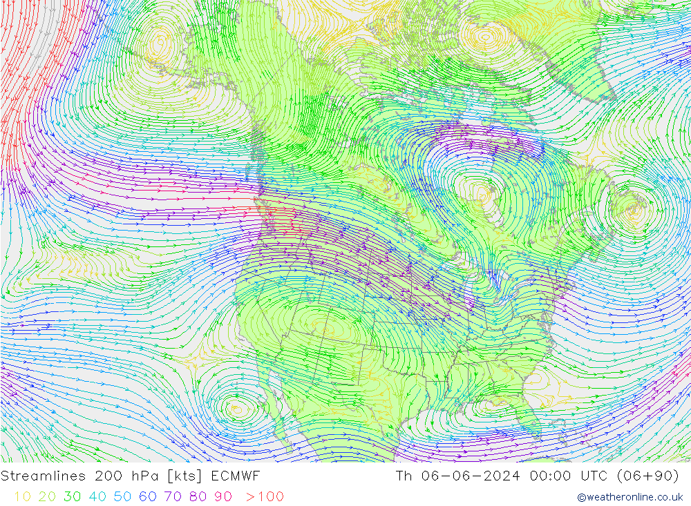 Streamlines 200 hPa ECMWF Th 06.06.2024 00 UTC