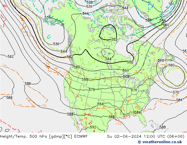 Z500/Regen(+SLP)/Z850 ECMWF zo 02.06.2024 12 UTC