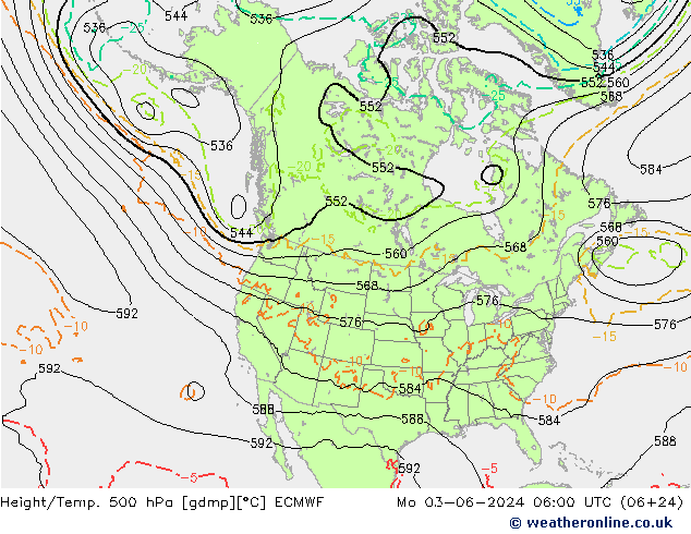 Height/Temp. 500 hPa ECMWF Mo 03.06.2024 06 UTC