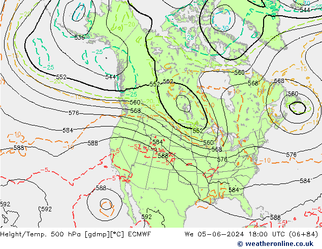 Height/Temp. 500 hPa ECMWF Mi 05.06.2024 18 UTC