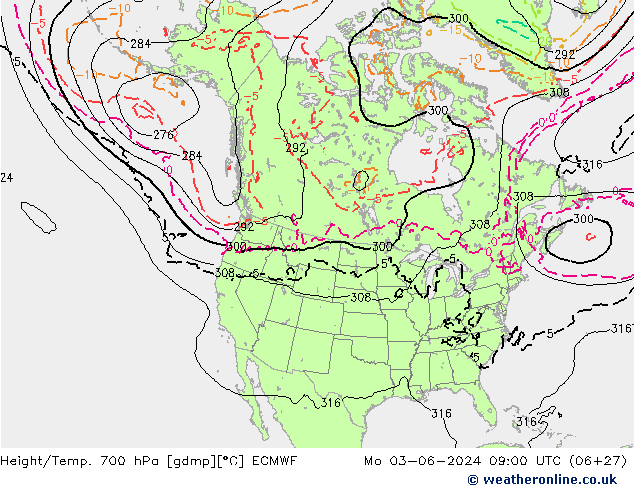 Height/Temp. 700 hPa ECMWF  03.06.2024 09 UTC