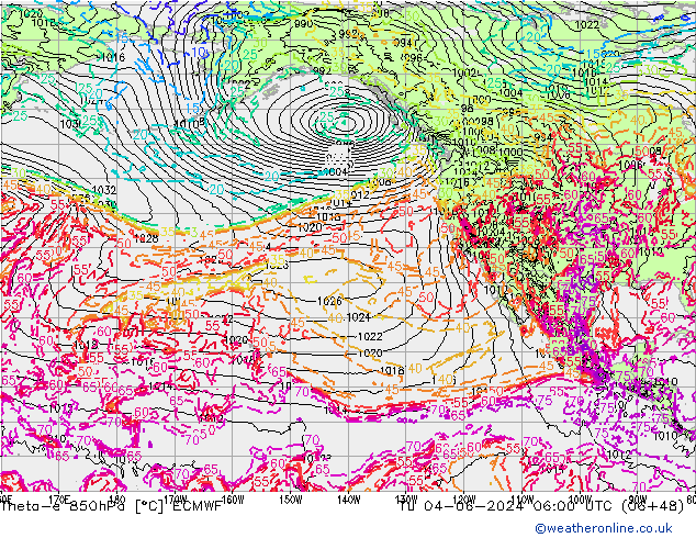 Theta-e 850hPa ECMWF  04.06.2024 06 UTC