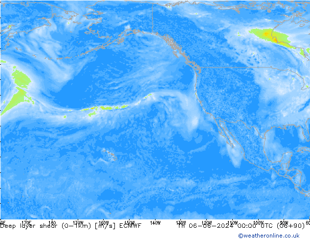 Deep layer shear (0-1km) ECMWF jeu 06.06.2024 00 UTC