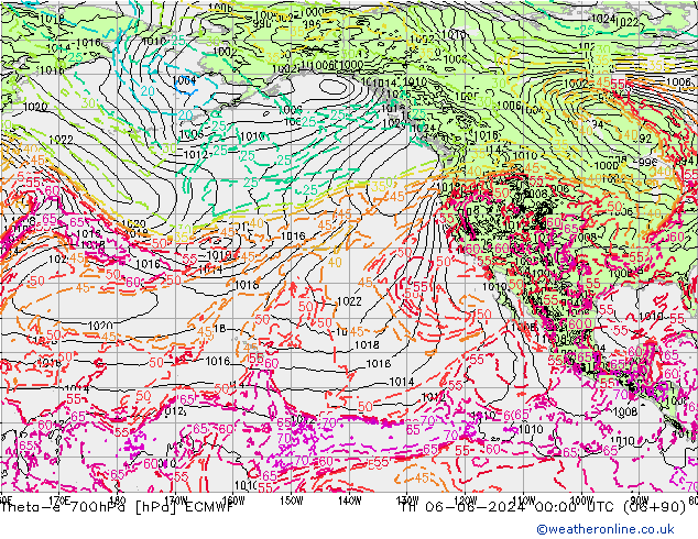 Theta-e 700hPa ECMWF Qui 06.06.2024 00 UTC