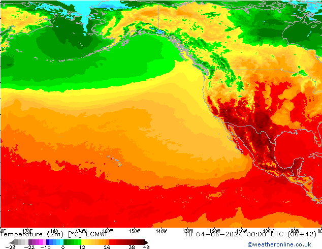 Temperatuurkaart (2m) ECMWF di 04.06.2024 00 UTC