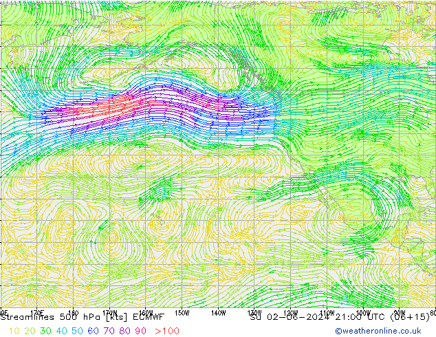 Línea de corriente 500 hPa ECMWF dom 02.06.2024 21 UTC