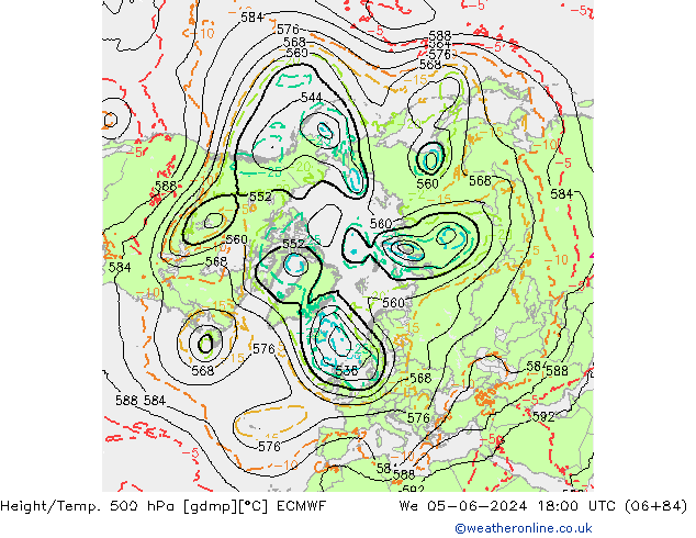 Hoogte/Temp. 500 hPa ECMWF wo 05.06.2024 18 UTC