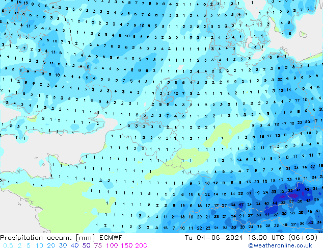 Nied. akkumuliert ECMWF Di 04.06.2024 18 UTC