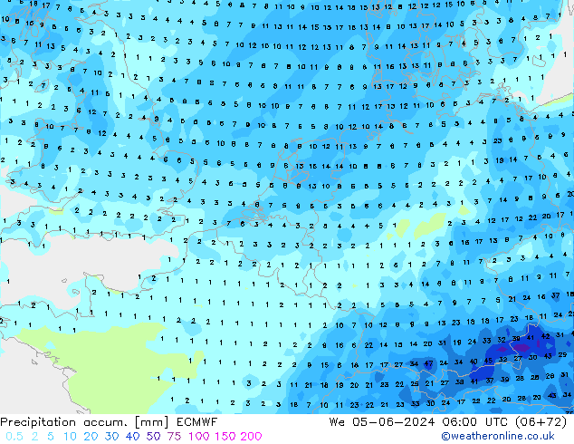 Totale neerslag ECMWF wo 05.06.2024 06 UTC