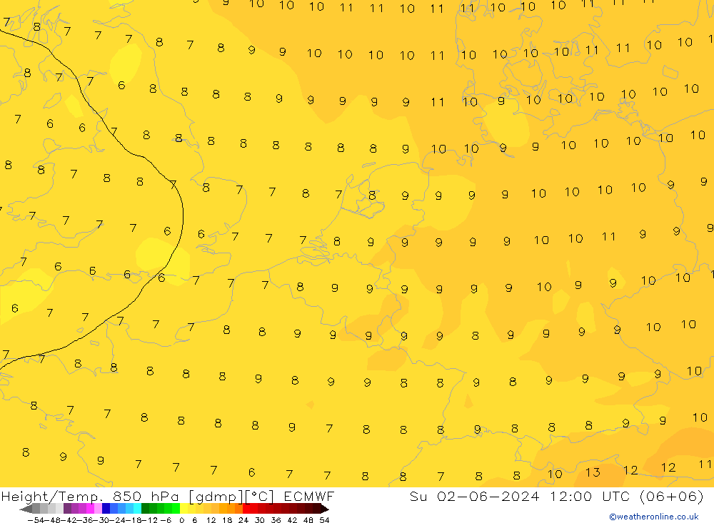 Z500/Regen(+SLP)/Z850 ECMWF zo 02.06.2024 12 UTC