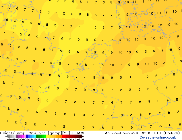 Z500/Yağmur (+YB)/Z850 ECMWF Pzt 03.06.2024 06 UTC