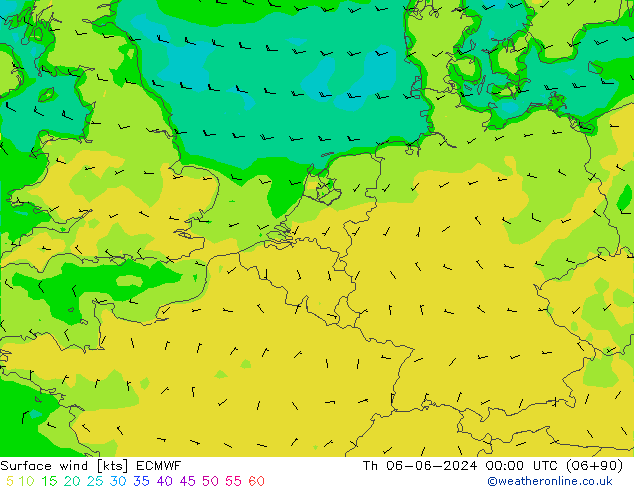 Surface wind ECMWF Th 06.06.2024 00 UTC