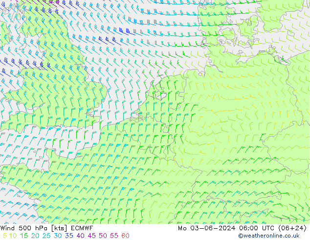 Rüzgar 500 hPa ECMWF Pzt 03.06.2024 06 UTC