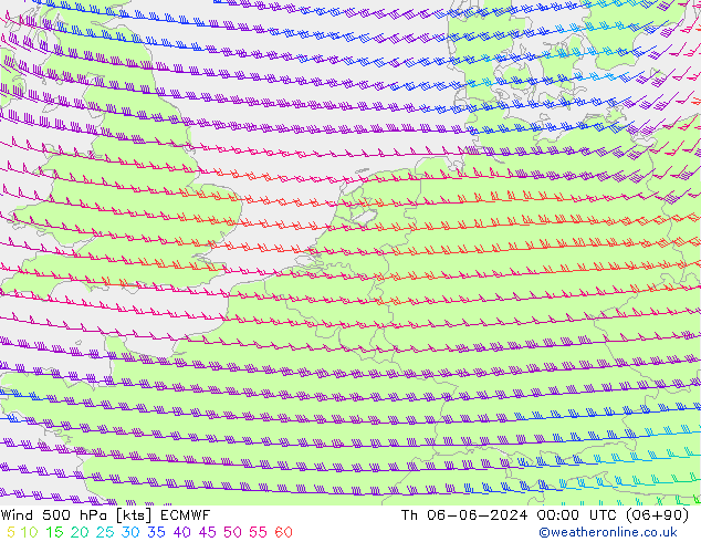 Wind 500 hPa ECMWF Th 06.06.2024 00 UTC