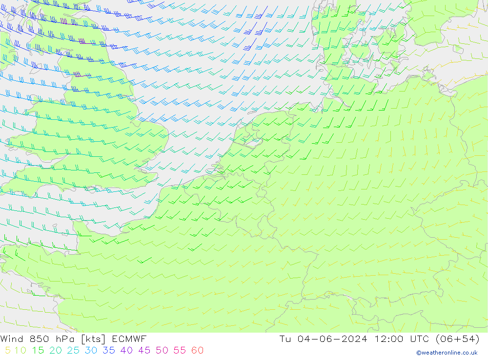 ветер 850 гПа ECMWF вт 04.06.2024 12 UTC