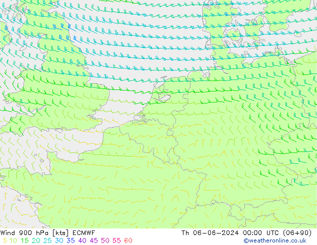 wiatr 900 hPa ECMWF czw. 06.06.2024 00 UTC