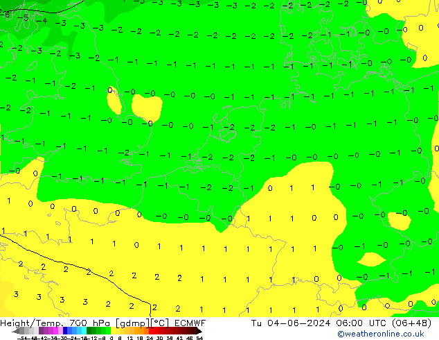 Geop./Temp. 700 hPa ECMWF mar 04.06.2024 06 UTC