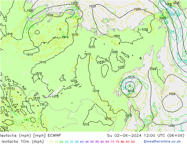 Isotachs (mph) ECMWF Ne 02.06.2024 12 UTC
