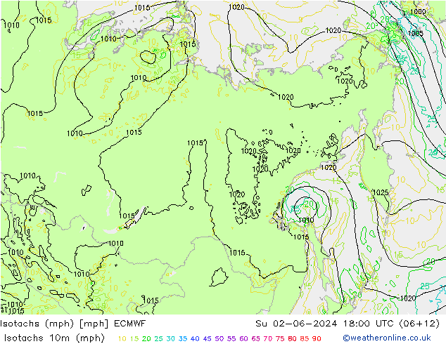 Isotachs (mph) ECMWF Вс 02.06.2024 18 UTC