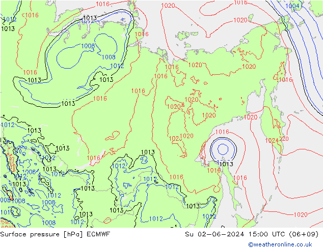 Atmosférický tlak ECMWF Ne 02.06.2024 15 UTC