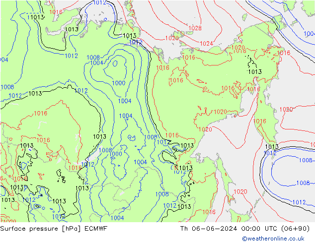 Atmosférický tlak ECMWF Čt 06.06.2024 00 UTC