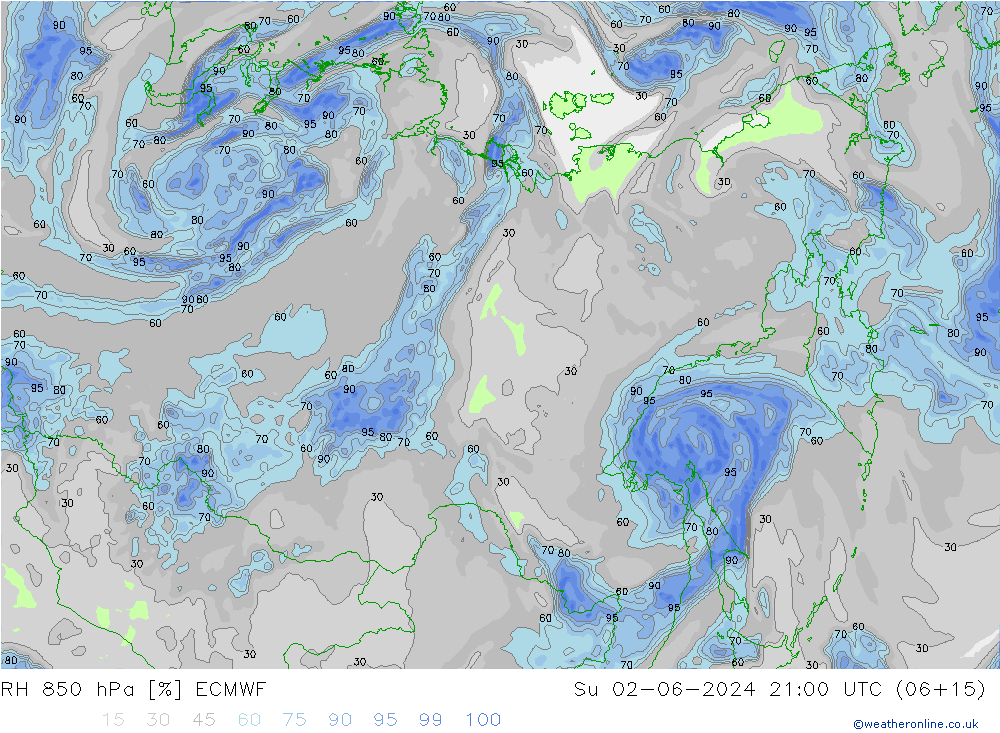 RH 850 hPa ECMWF Ne 02.06.2024 21 UTC