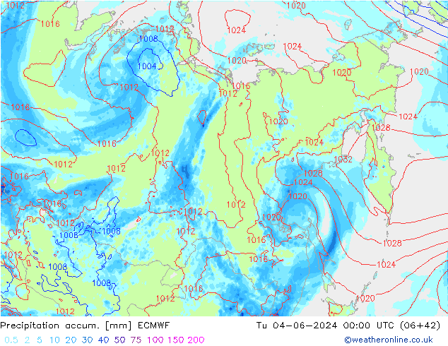 Precipitation accum. ECMWF Tu 04.06.2024 00 UTC