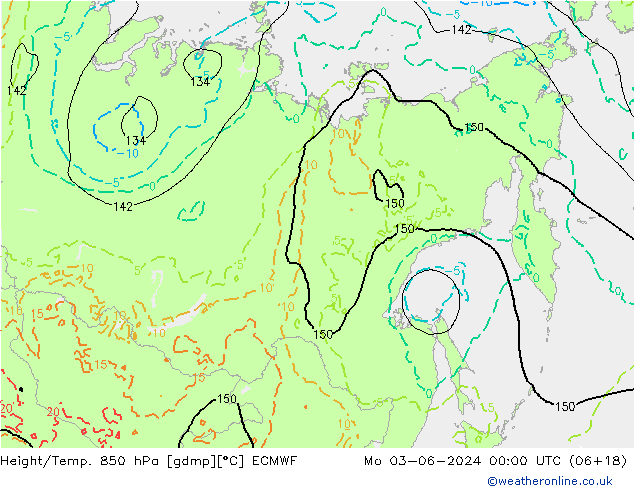 Height/Temp. 850 hPa ECMWF Mo 03.06.2024 00 UTC