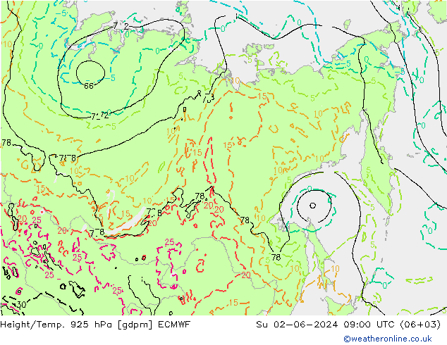 Géop./Temp. 925 hPa ECMWF dim 02.06.2024 09 UTC