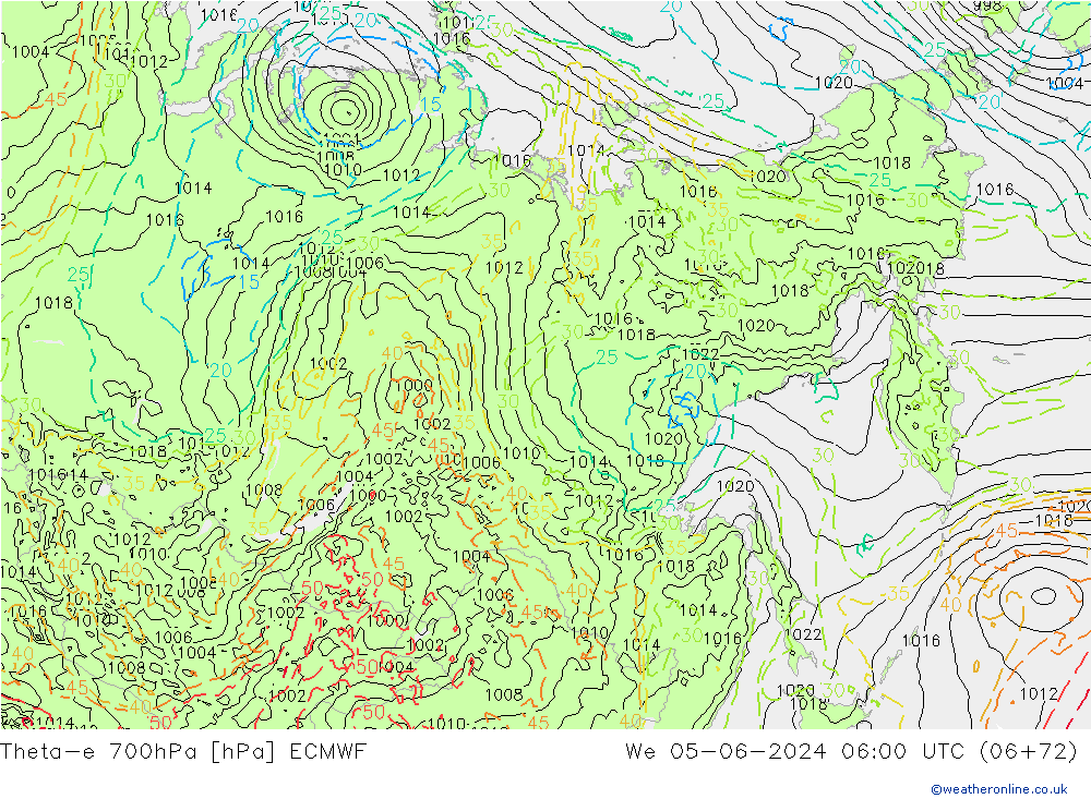 Theta-e 700гПа ECMWF ср 05.06.2024 06 UTC