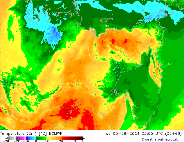 Temperatura (2m) ECMWF Qua 05.06.2024 03 UTC