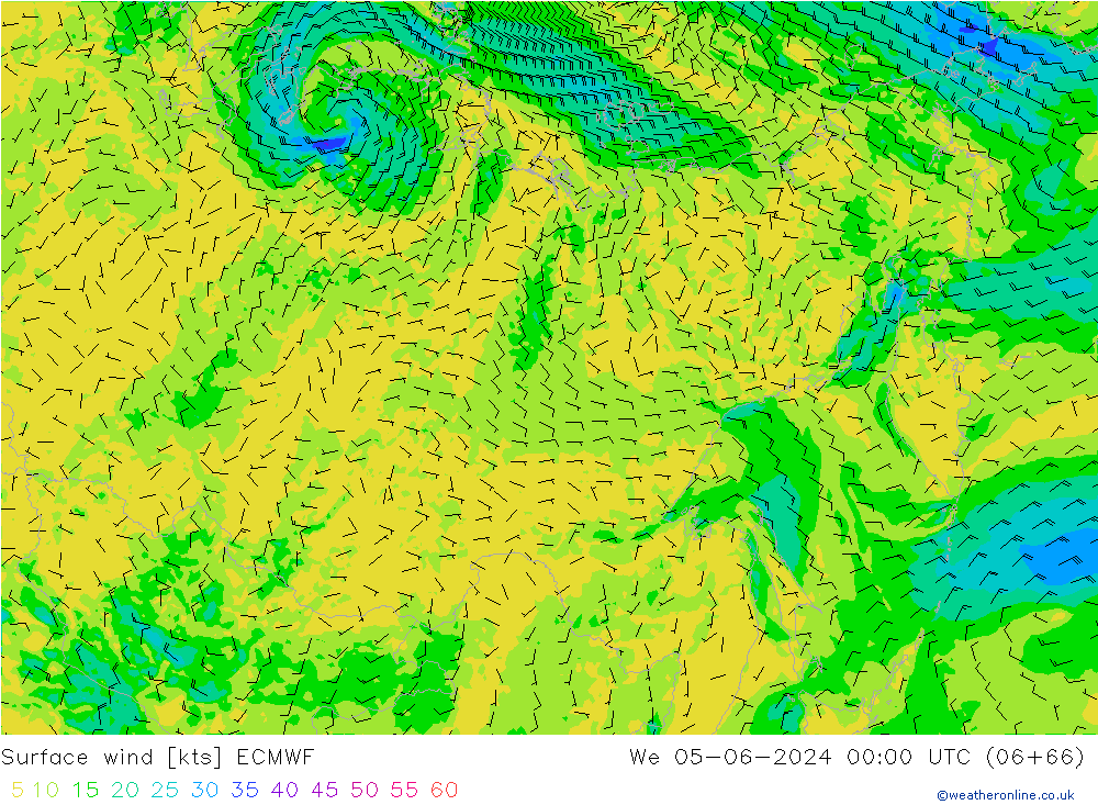 Vent 10 m ECMWF mer 05.06.2024 00 UTC