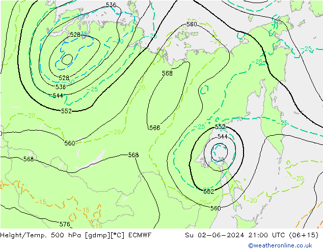 Height/Temp. 500 hPa ECMWF  02.06.2024 21 UTC