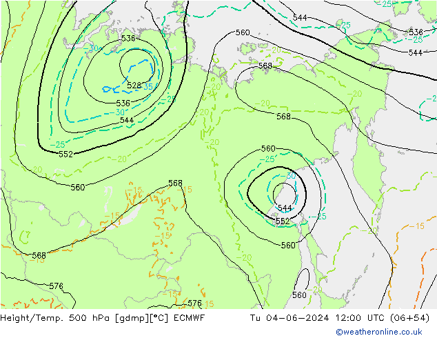 Z500/Regen(+SLP)/Z850 ECMWF di 04.06.2024 12 UTC