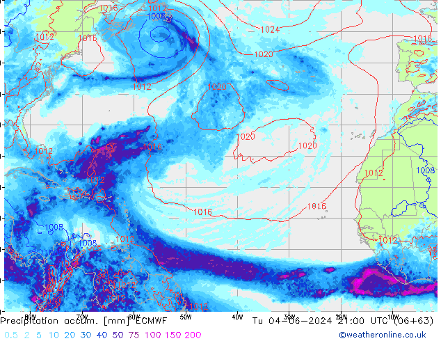 Precipitation accum. ECMWF Út 04.06.2024 21 UTC