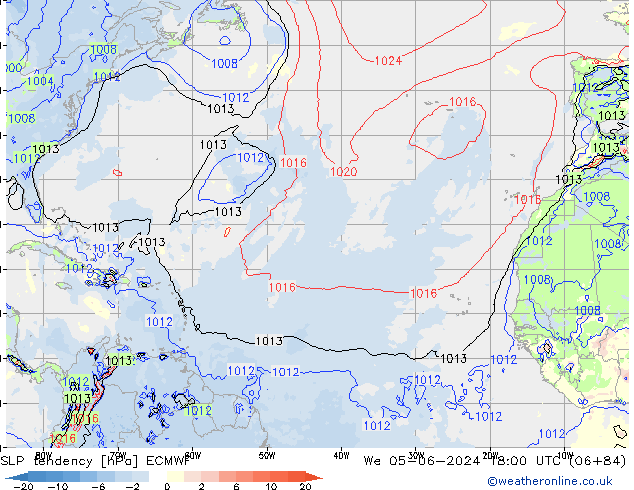 Tendenza di Pressione ECMWF mer 05.06.2024 18 UTC