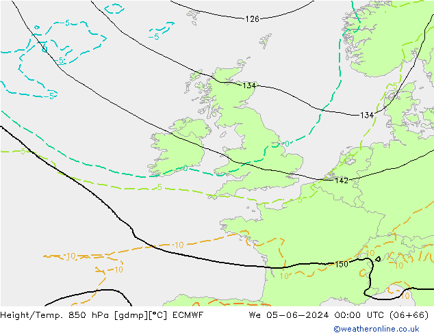 Z500/Yağmur (+YB)/Z850 ECMWF Çar 05.06.2024 00 UTC