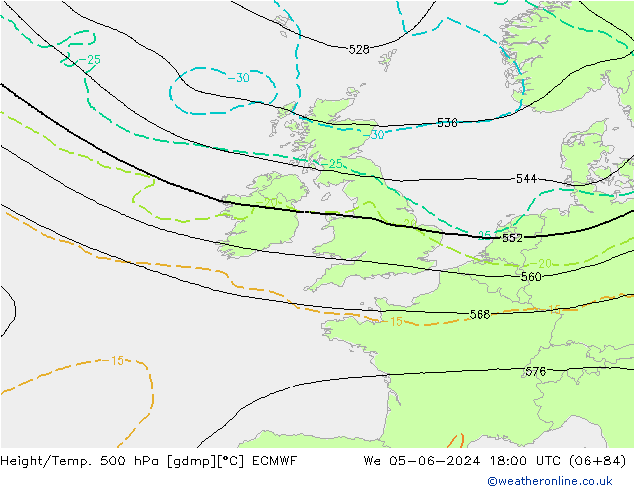 Z500/Rain (+SLP)/Z850 ECMWF mer 05.06.2024 18 UTC