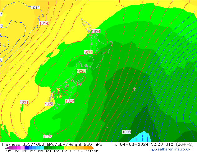 Espesor 850-1000 hPa ECMWF mar 04.06.2024 00 UTC