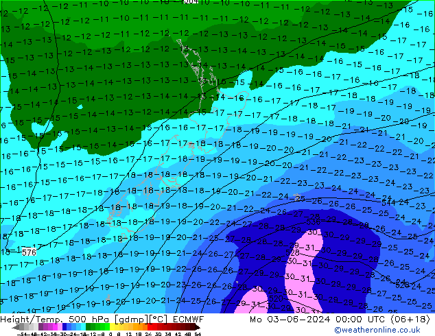 Z500/Rain (+SLP)/Z850 ECMWF Mo 03.06.2024 00 UTC