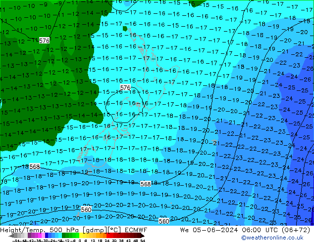 Hoogte/Temp. 500 hPa ECMWF wo 05.06.2024 06 UTC